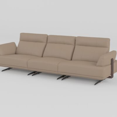 leather sofa with ottoman 4-seater dual armrest 2960mm warm taupe cowhide contract