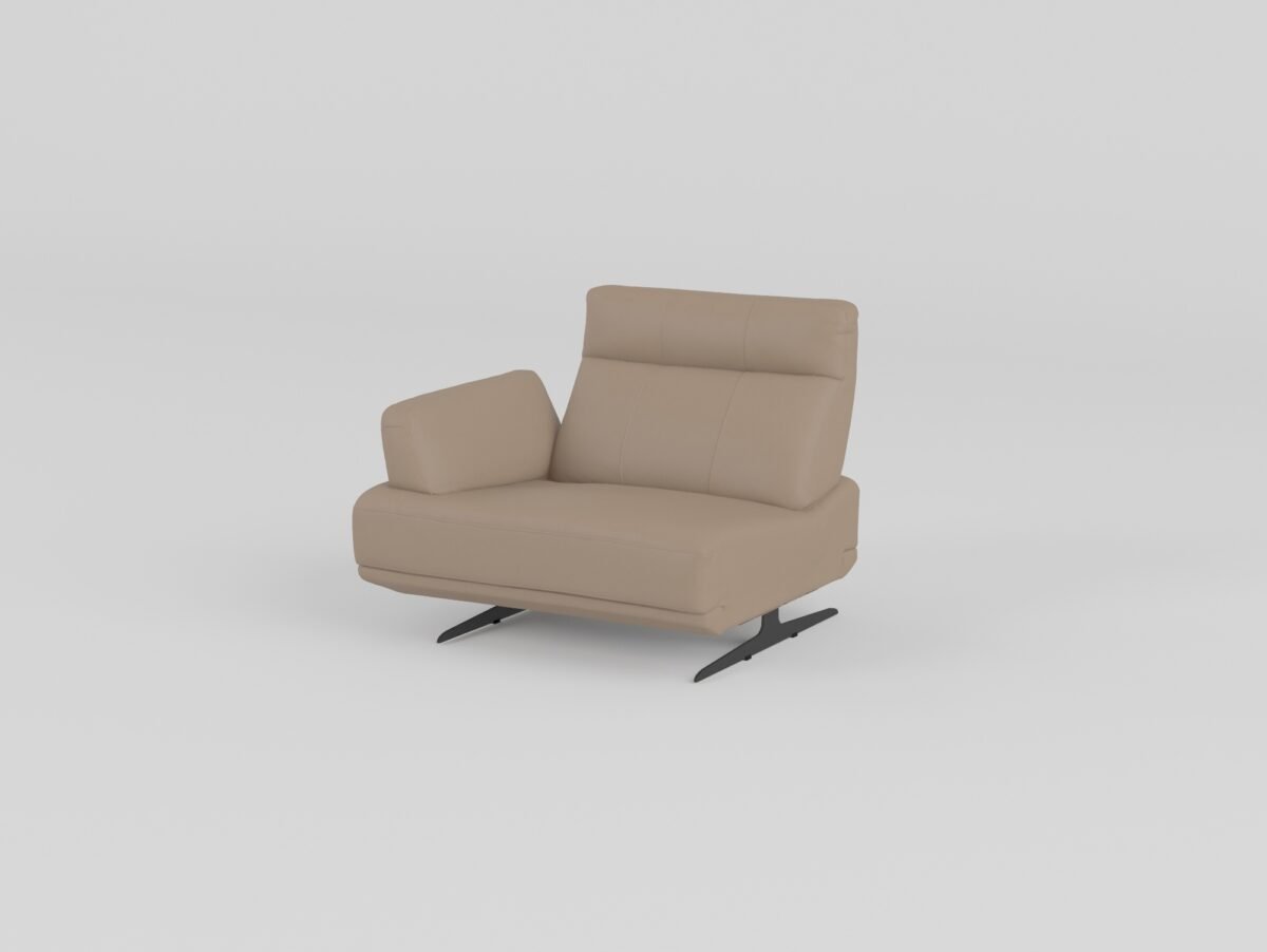 leather sofa with ottoman right armrest single unit warm taupe cowhide ash wood panel