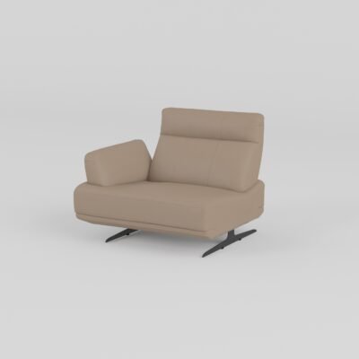 leather sofa with ottoman right armrest single unit warm taupe cowhide ash wood panel