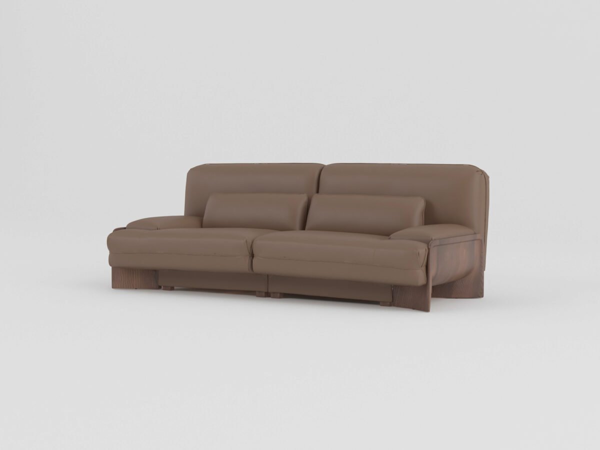 leather sofa set 3-seater dual armrest mocha cowhide 2280mm ash wood frame contract
