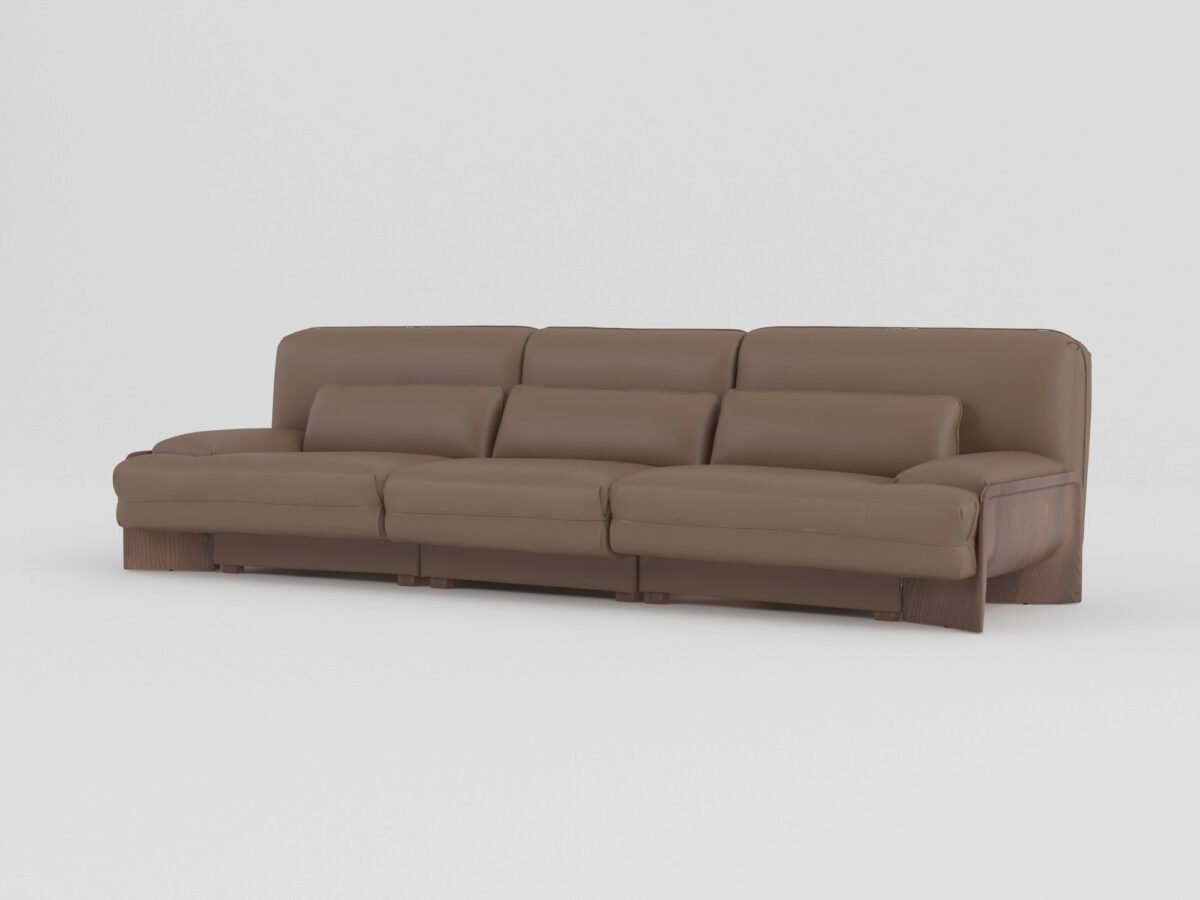leather sofa set 4-seater dual armrest mocha cowhide 3050mm ash wood frame full span