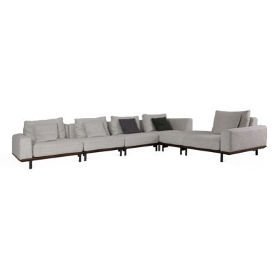 modular sectional sofa oatmeal cotton linen l-shaped ash wood platform black metal legs
