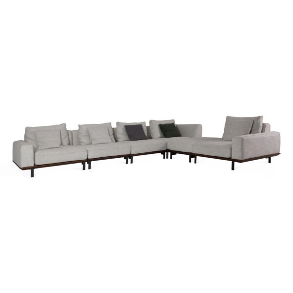 modular sectional sofa oatmeal cotton linen l-shaped ash wood platform black metal legs