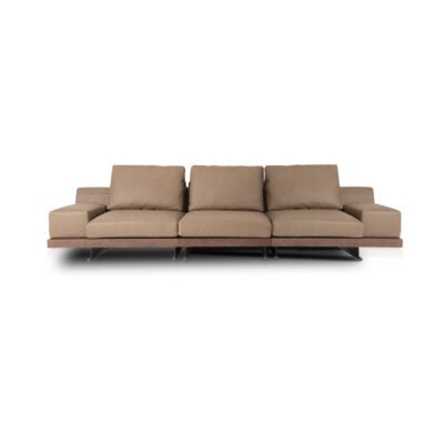 Modular sofa with integrated ash wood shelf armrest four-seater armrests configuration view 2 alternate angle
