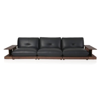 Armless modular sofa with coffee table real product photo premium residential setting lifestyle view 2