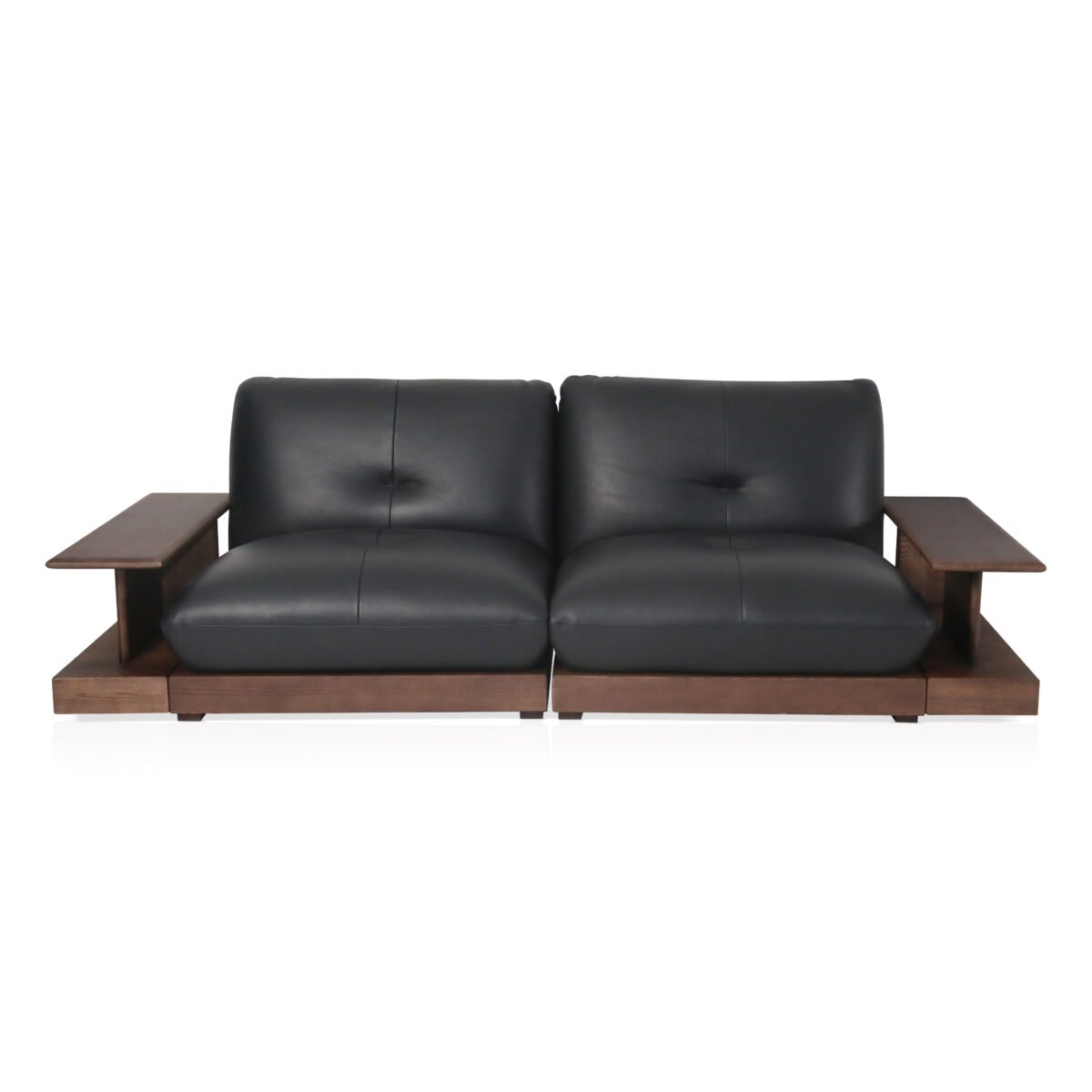 Armless modular sofa with coffee table lifestyle view 3 top grain cowhide ash wood hospitality