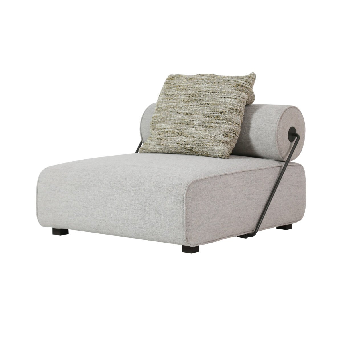 Linen modular sofa with detachable backrest studio lifestyle view 2 three-quarter angle wire frame backrest