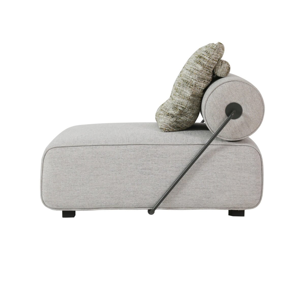 Linen modular sofa with detachable backrest studio lifestyle view 1 silver mist linen ash wood base contract