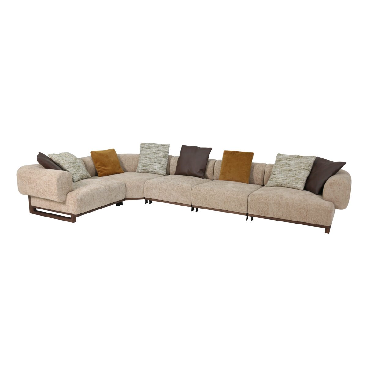 Cowhide and linen modular sofa real product photo luxury lounge environment lifestyle view 2