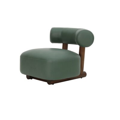 Leisure chair side view, plush cushioned seating