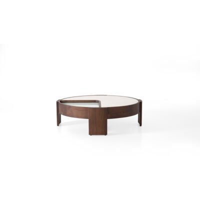 Coffee table in lacquer and glass finish, side view