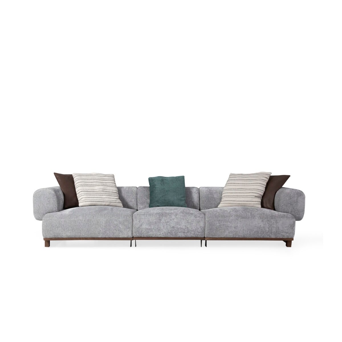 Cowhide and linen modular sofa configuration render view 1 goose down cushioning ash wood base