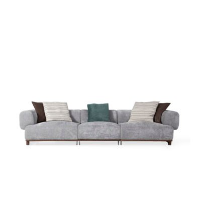 Cowhide and linen modular sofa configuration render view 1 goose down cushioning ash wood base