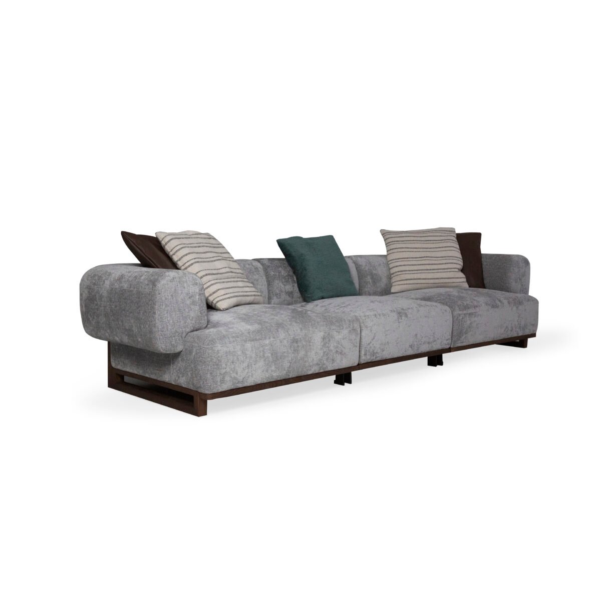 Cowhide and linen modular sofa modular configuration render view 2 contract hospitality seating