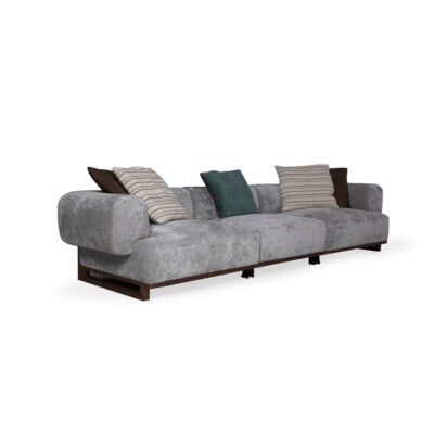 Cowhide and linen modular sofa modular configuration render view 2 contract hospitality seating