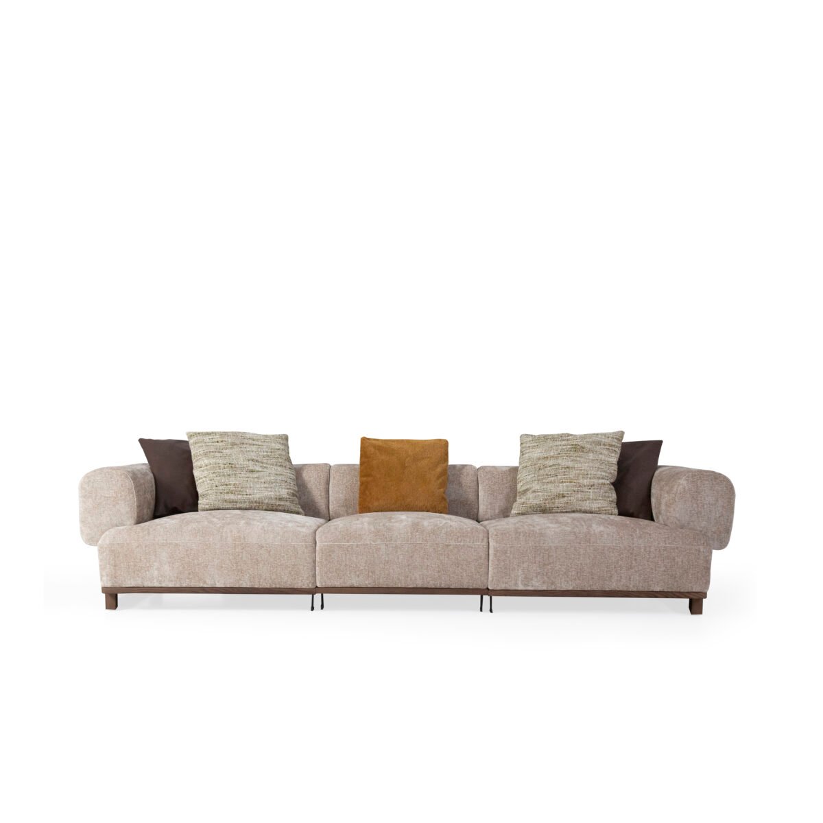 Cowhide and linen modular sofa three-seater with armrests 2300x1060x680mm ash wood frame render