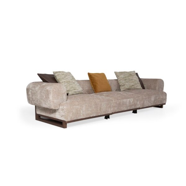 Cowhide and linen modular sofa four-seater with armrests 3100x1060x680mm contract lounge seating render