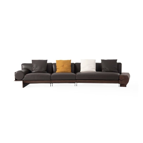 goose down cowhide sofa exposed ash wood frame natural grain end panel detail contract