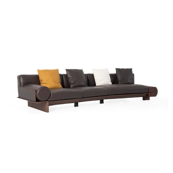 goose down cowhide sofa exposed ash wood frame smoked grain linear panel finish detail
