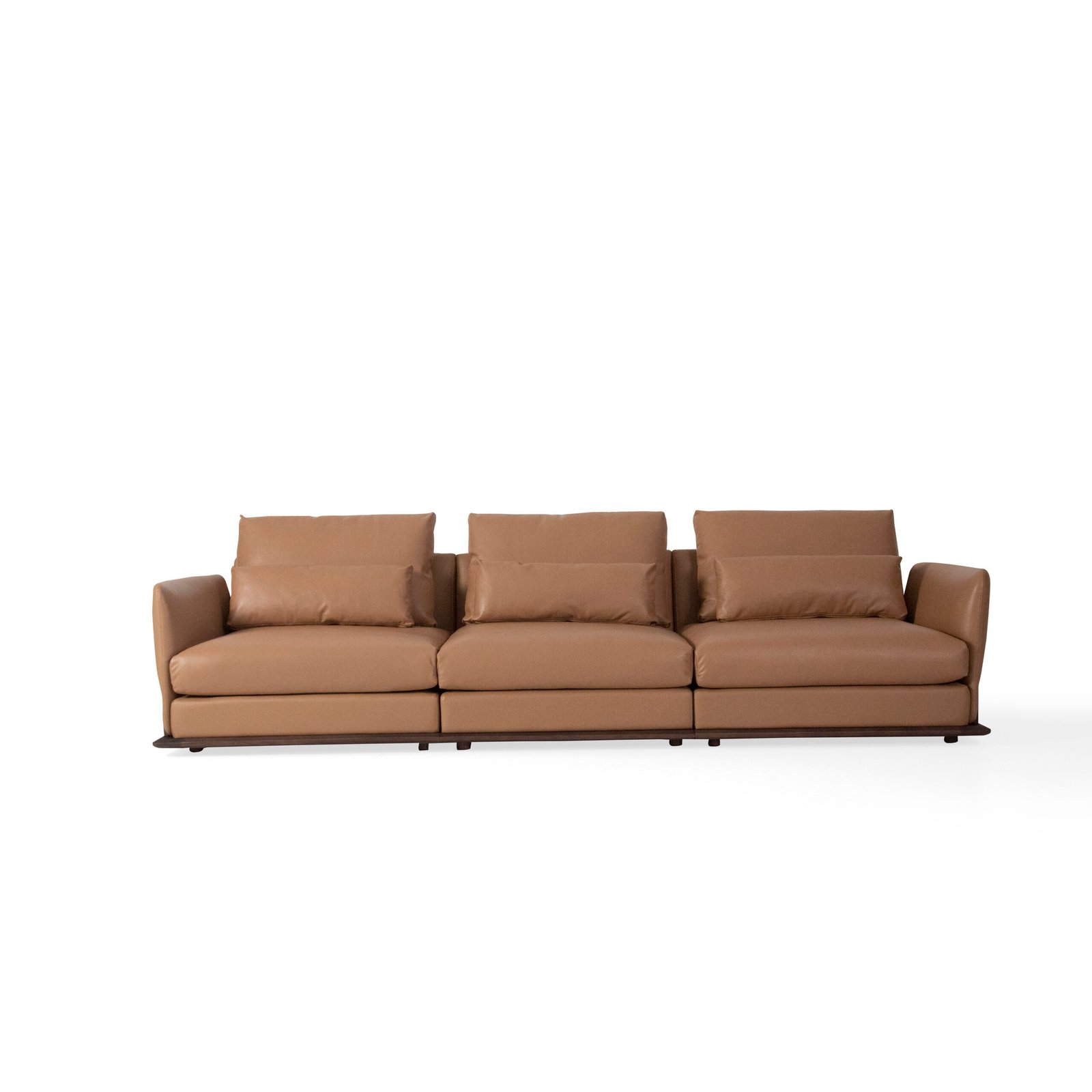 leather sectional sofa camel cowhide 3-seater ash wood platform base living room