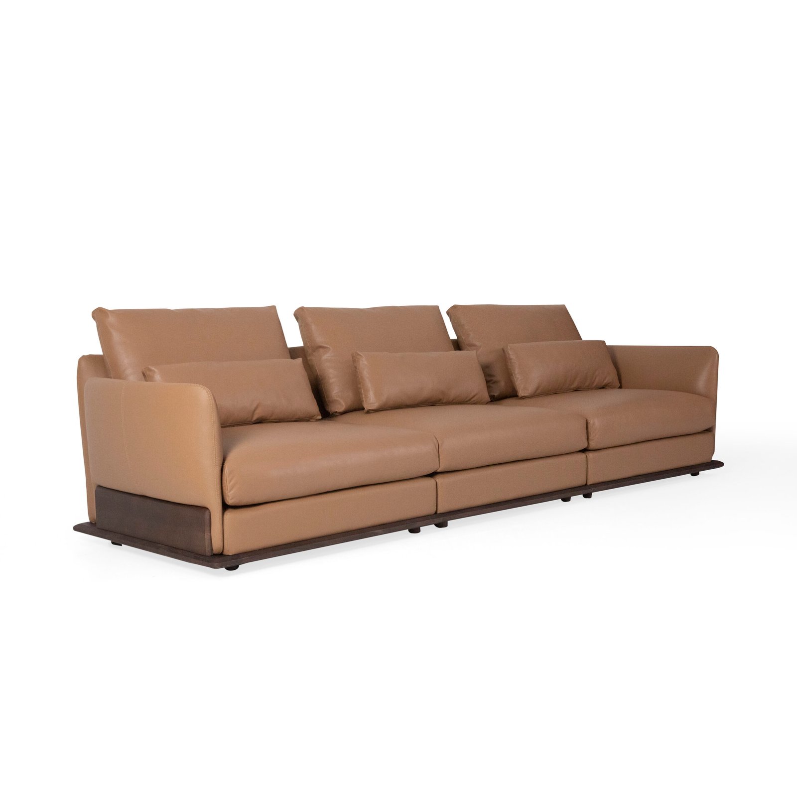 leather sectional sofa camel cowhide 4-seater 3100mm ash wood base full span view
