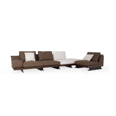 Modular sofa with integrated ash wood shelf armrest lifestyle studio view 2 ash wood shelf detail goose down