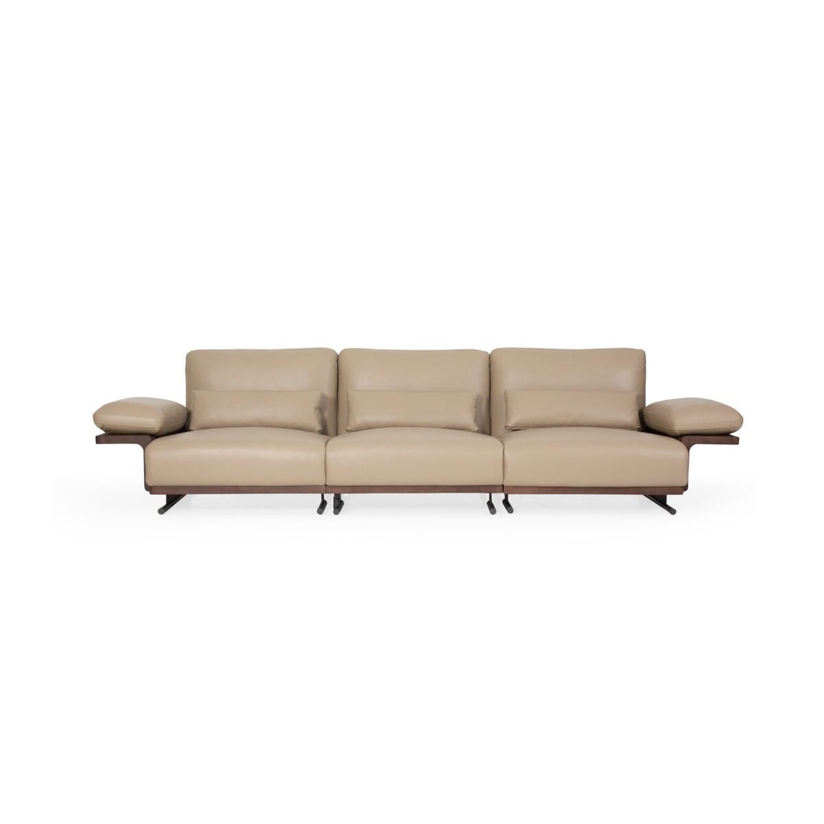 Deep seat modular sofa four-seater in slate grey top grain cowhide leather on smoked ash wood frame
