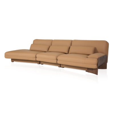 leather sofa set 3-seater mocha cowhide 2280mm ash wood nailed frame full view
