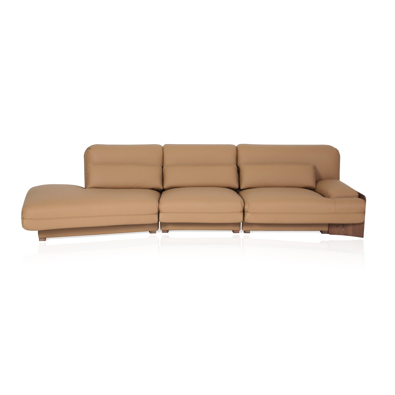 leather sofa set 4-seater mocha cowhide 3050mm ash wood nailed frame full span view