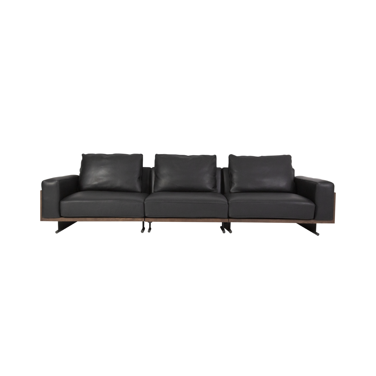 Ash wood panel sofa with sled base studio render white background fabric version three-seater ivory cream linen