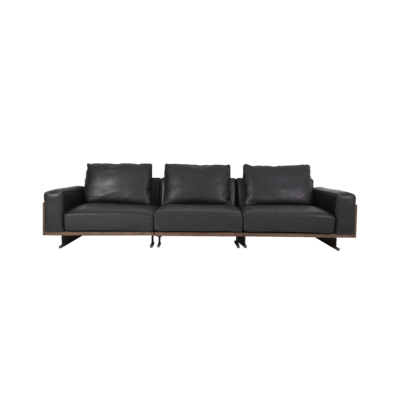 Ash wood panel sofa with sled base studio render white background fabric version three-seater ivory cream linen