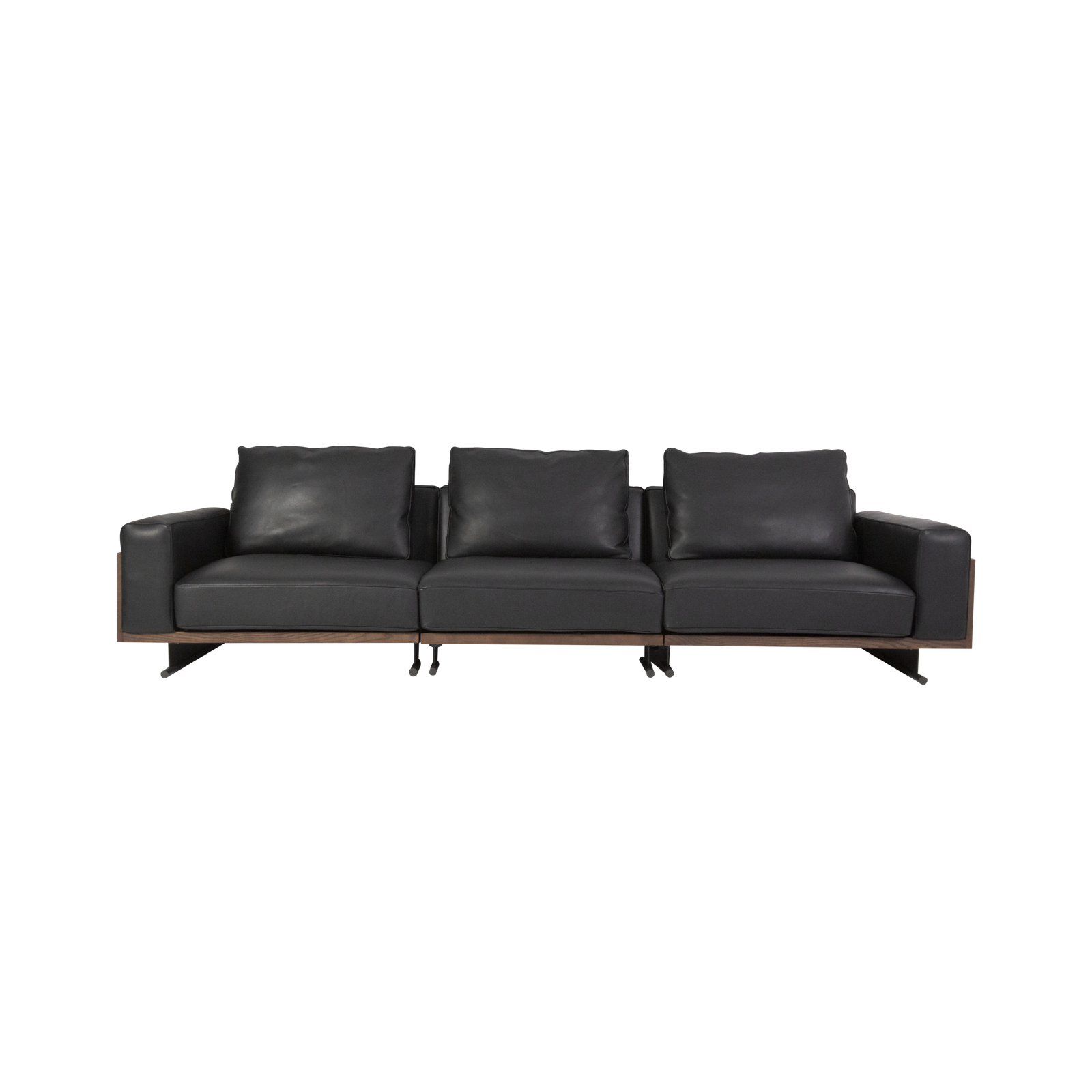 Ash wood panel sofa with sled base studio render white background fabric version three-seater ivory cream linen