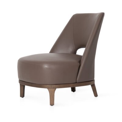 leather slipper chair taupe cowhide side profile ash wood legs 800mm backrest