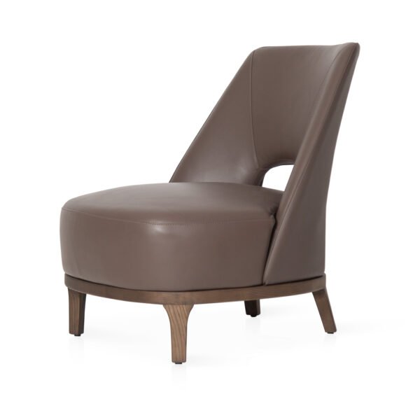 leather slipper chair taupe cowhide side profile ash wood legs 800mm backrest