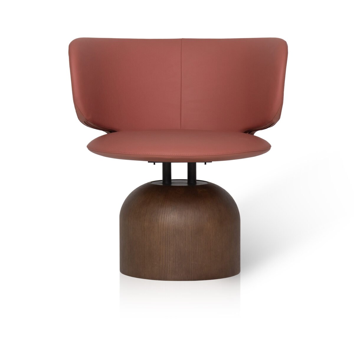 swivel accent chair terracotta cowhide ash wood pedestal base front view