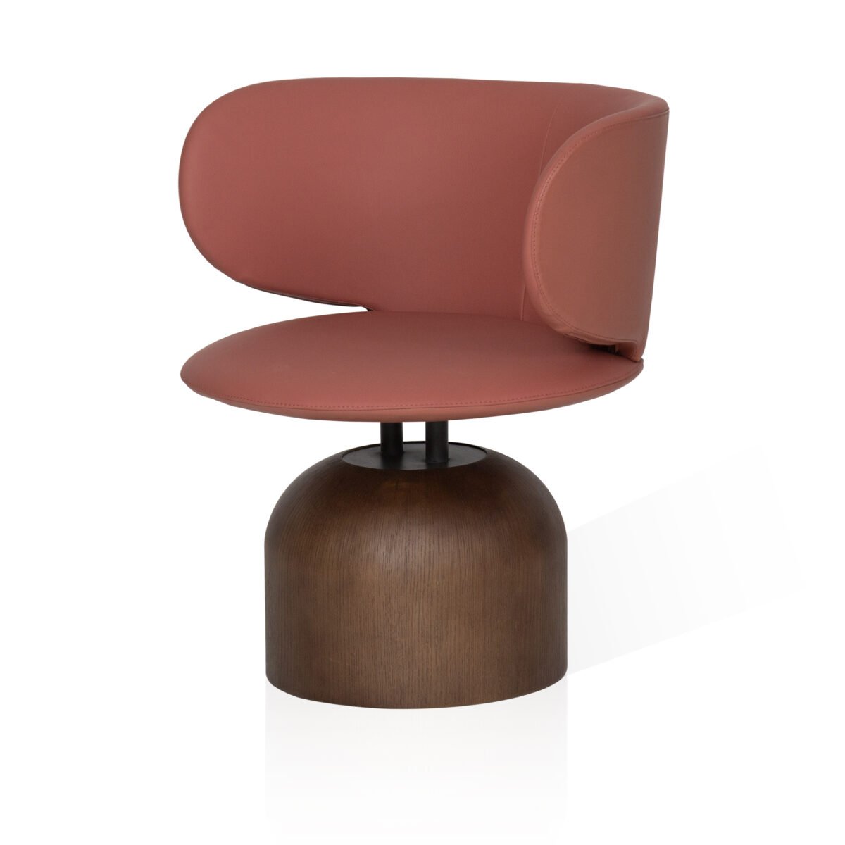 swivel accent chair terracotta cowhide ash wood pedestal base angled view
