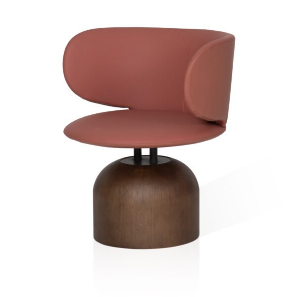swivel accent chair terracotta cowhide ash wood pedestal base angled view