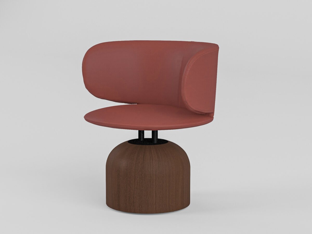 swivel accent chair terracotta cowhide ash wood pedestal base side view