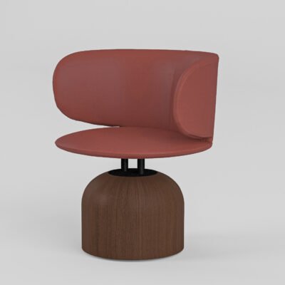 swivel accent chair terracotta cowhide ash wood pedestal base side view