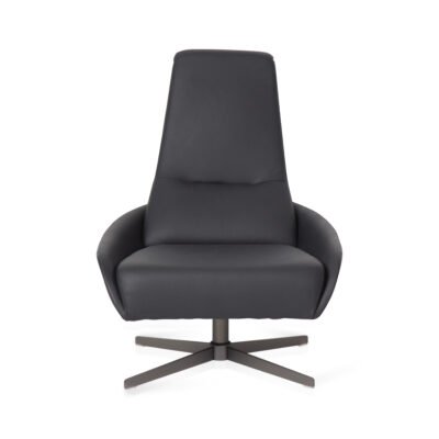 High Back Swivel Chair Charcoal Cowhide Side Profile View high back swivel chair charcoal cowhide side profile titanium steel base 880mm