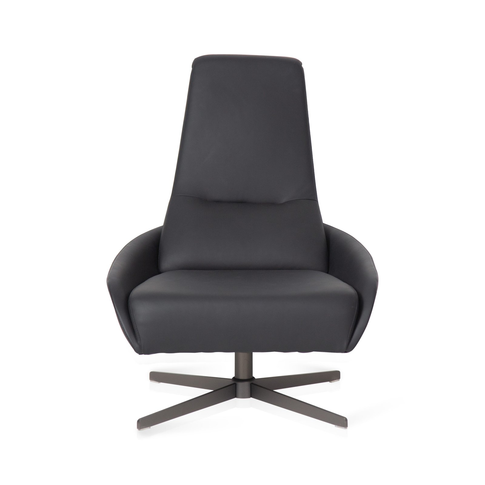 high back swivel chair charcoal cowhide side profile titanium steel base 880mm