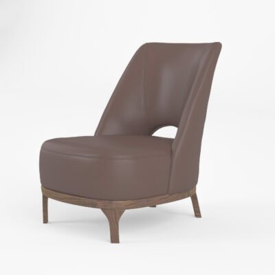 leather slipper chair taupe cowhide front angled view ash wood legs cutout detail