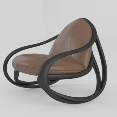 sculptural lounge chair caramel cowhide fiberglass tubular frame side profile view