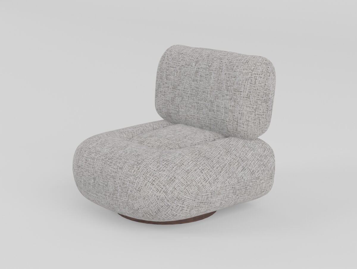 Leisure chair upholstered in premium fabric, front view