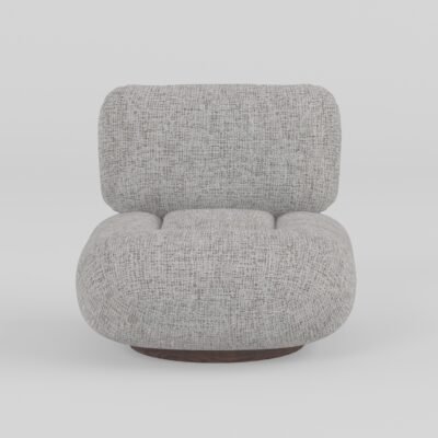 Leisure chair upholstered in premium fabric, alternate angle
