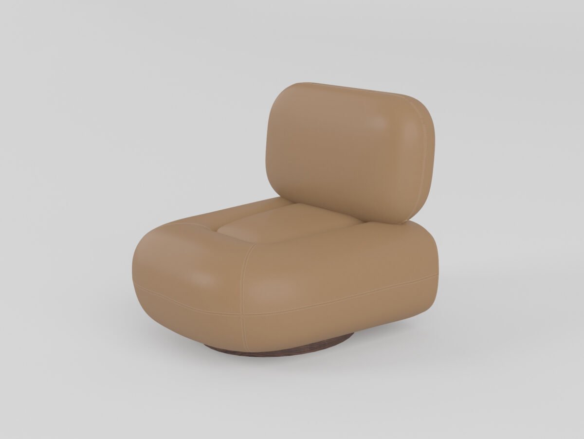 Leisure chair upholstered in genuine leather, alternate angle