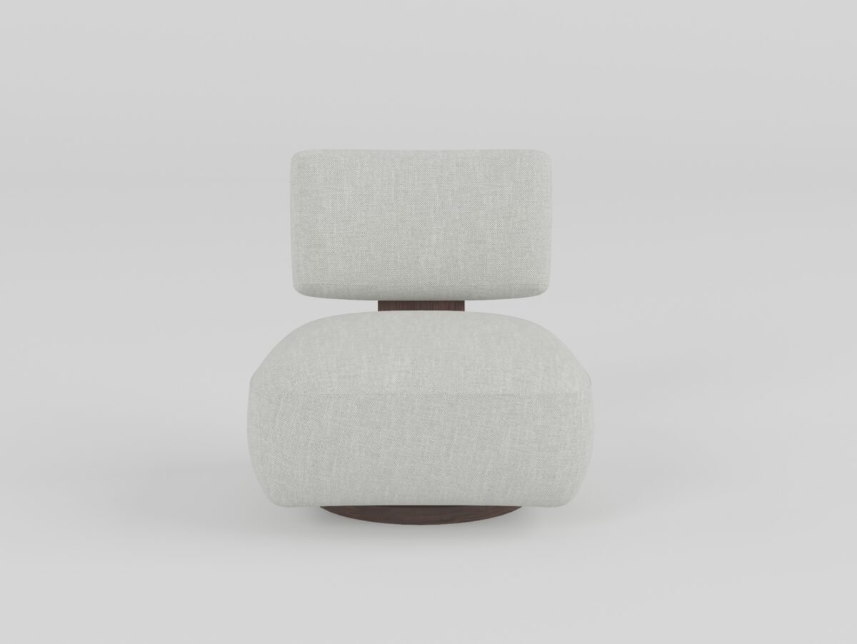 Leisure chair upholstered in fabric, front view