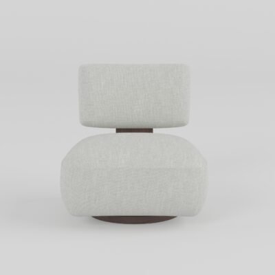 Leisure chair upholstered in fabric, front view