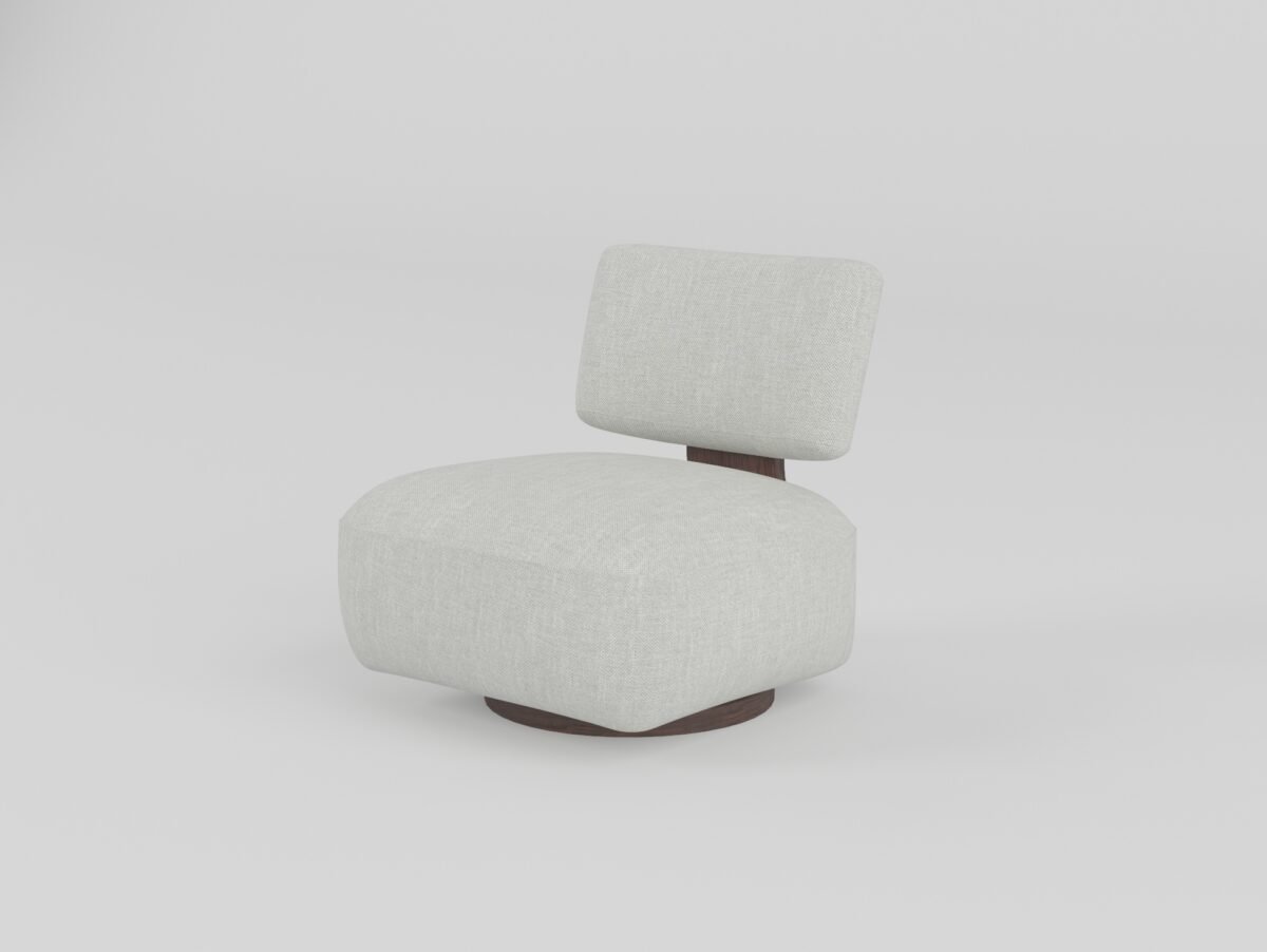 Leisure chair upholstered in fabric, alternate angle