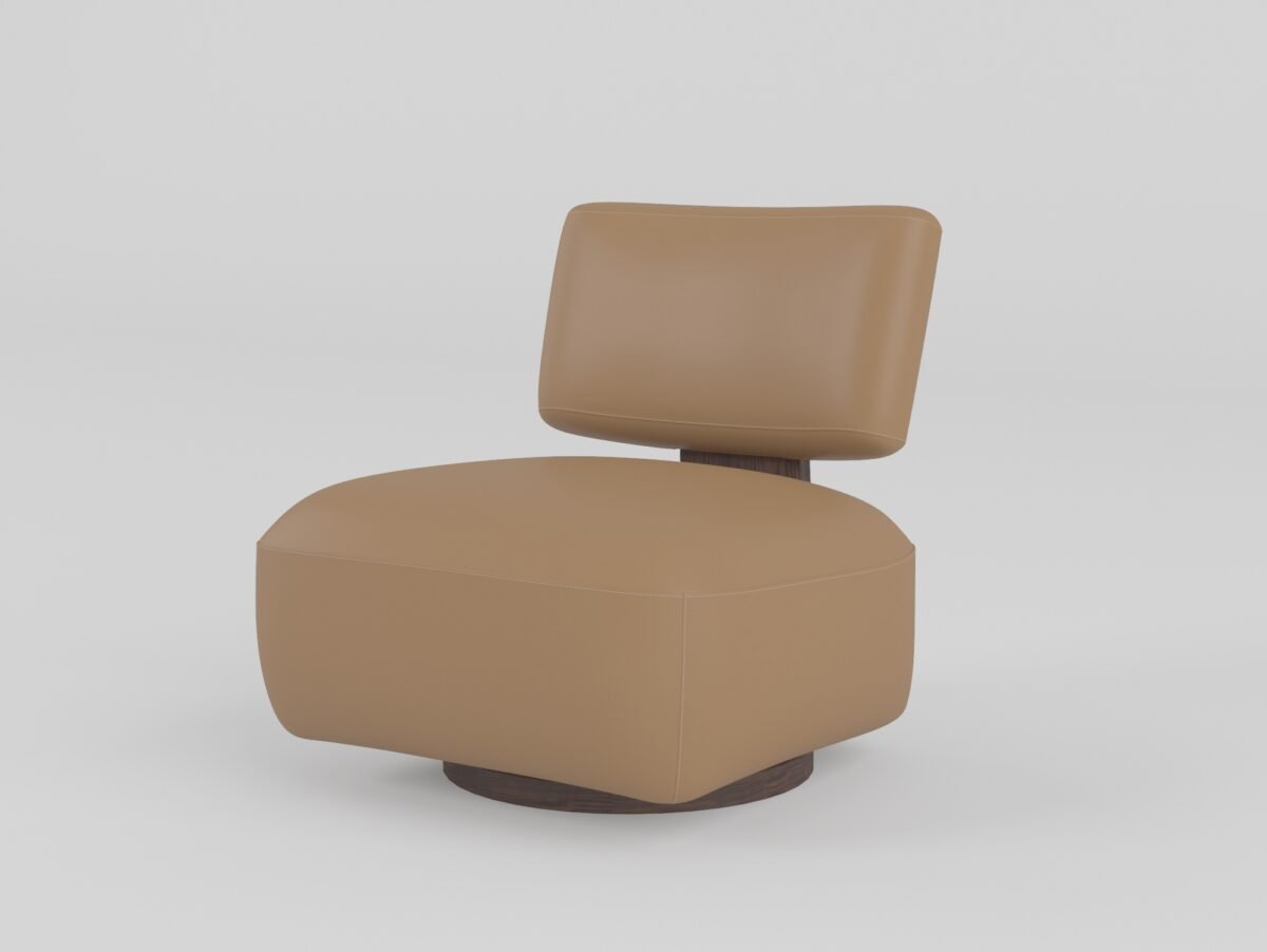 Leisure chair upholstered in top grain cowhide leather, front view